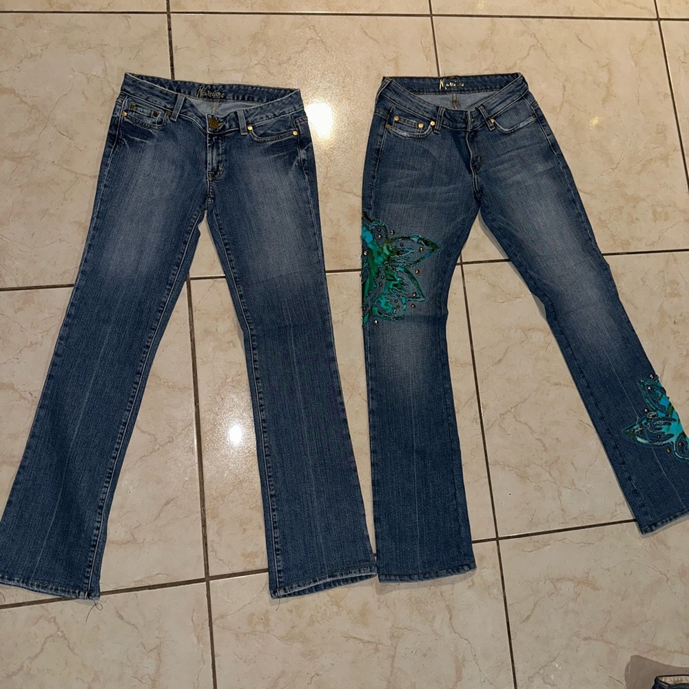 Guess by Marciano Blue Flare Jeans with Green Accents